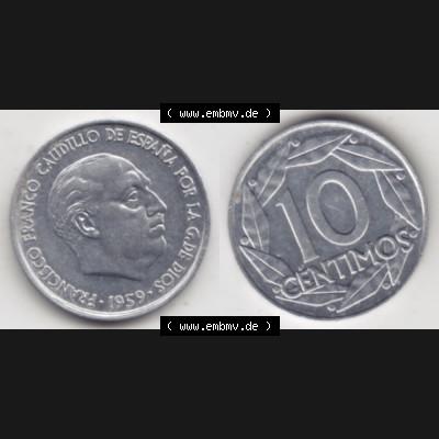 Münzen Spanien Umlaufmünze 1959-1959, 10 Centimos 1959, Bild mit Vollansicht als Bildmaterial Sammlung