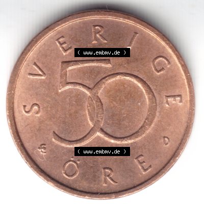 Münzen Schweden Umlaufmünze 1992-2009, 50 Öre 1992, Bild mit Rückseite der Münze als Bildmaterial Sammlung