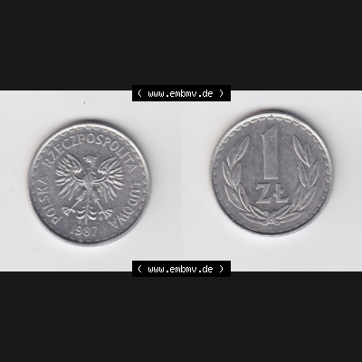 Münzen Polen Umlaufmünze 1986-1988, 1 Zloty 1987, Bild mit Vollansicht als Bildmaterial Sammlung