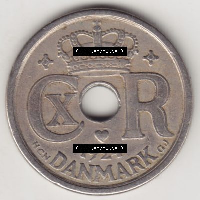 Münzen Dänemark Umlaufmünze 1924-1947, 25 Öre 1924. Vorderseite der alten dänischen Umlaufmünze aus Dänemark zum katalogisieren und verwalten im Münzen-Katalog... Sammlung