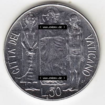 Münzen Vatikan / Vatikanstadt Umlaufmünze 1981-1981, 50 Lire Papst Johannes Paul II, Bild mit Rückseite der Münze als Bildmaterial. Münze aus dem Vatikan... Sammlung