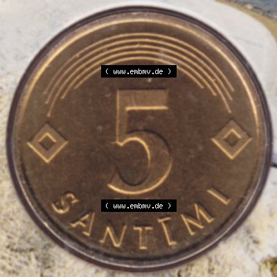 Münzen Lettland Umlaufmünze 1992-2009, 5 Centimes 1992, Bild mit Rückseite der Münze als Bildmaterial Sammlung