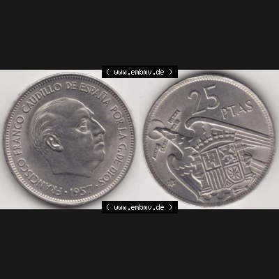 Münzen Spanien Umlaufmünze 1957-1957, 25 Peseten 1968, Bild mit Vollansicht als Bildmaterial Sammlung