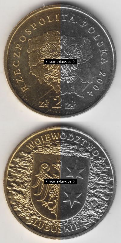 Münzen Polen Gedenkmünze 2004-2004, 2 Zloty, Woiwodschaft Kujawien-Pommern, Münzseiten Untereinander als Bildmaterial Sammlung