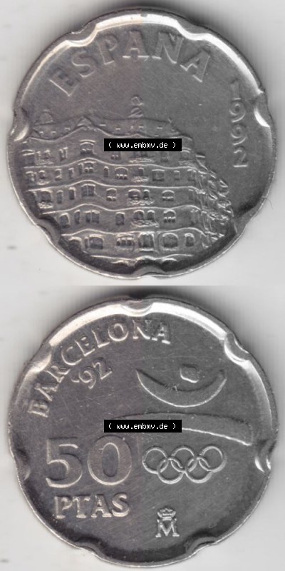 Münzen Spanien Umlaufmünze 1992-1992, 50 PTAS - Peseten 1992, Münze aus Spanien -.-.- für Mobile-Geräte als Bildmaterial... Sammlung