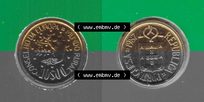 Münzen Portugal KMS Umlaufmünze 1987, 10 Escudo I. Vorderseite und Rückseite auf einen Bild/Foto der portugiesischen Umlaufmünze... Sammlung