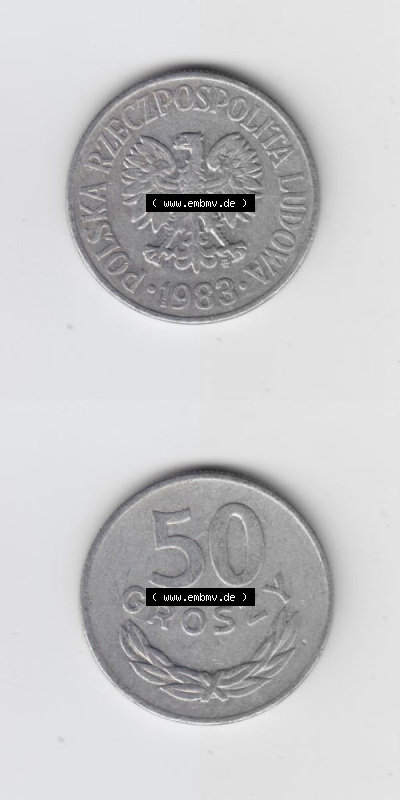Münzen Polen Umlaufmünze 1957-1985, 50 Groszy 1983, Münzseiten Untereinander als Bildmaterial Sammlung