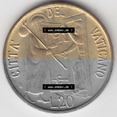 Münzen Vatikan / Vatikanstadt Umlaufmünze 1981-1981, 20 Lire Papst Johannes Paul II, Bild mit Rückseite der Münze als Bildmaterial.... Sammlung