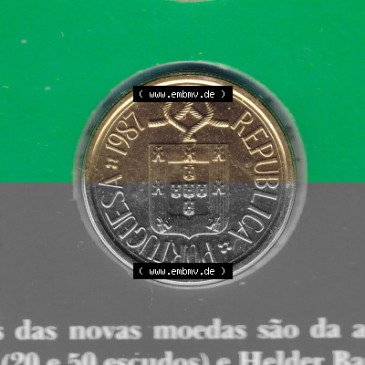 Münzen Portugal KMS Umlaufmünze 1987, 5 Escudo. Rückseite der portugiesischen Umlaufmünze aus Portugal vor der Euro-Einführung... Sammlung