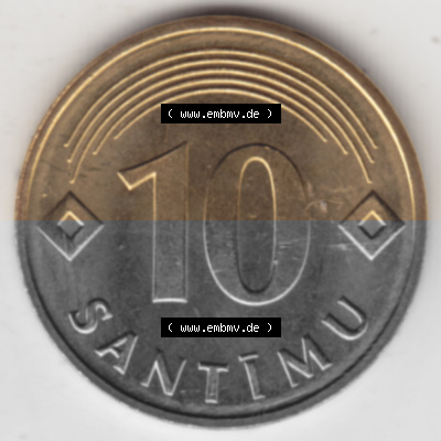 Münzen Lettland Umlaufmünze 1992-2008, 10 Santimu 1992, Bild mit Rückseite der Münze als Bildmaterial Sammlung