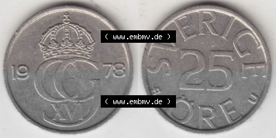 Münzen Schweden Umlaufmünze 1976-1984, 25 Öre 1978, Bild mit Vollansicht als Bildmaterial Sammlung