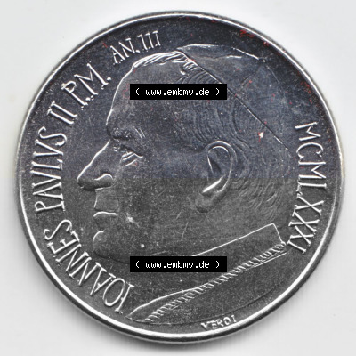 Münzen Vatikan / Vatikanstadt Umlaufmünze 1981-1981, 50 Lire Papst Johannes Paul II, Bild mit Vorderseite der Münze als Bildmaterial.... Sammlung