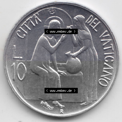 Münzen Vatikan / Vatikanstadt Umlaufmünze 1981-1981, 10 Lire Papst Johannes Paul II, Bild mit Rückseite der Münze als Bildmaterial.... Sammlung