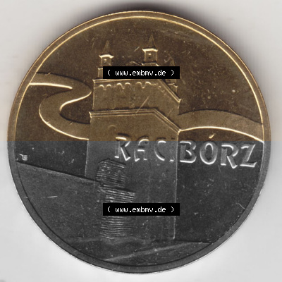 Münzen Polen Gedenkmünze 2007-2007, 2 Zloty, Historische Städte in Polen - Ratibor, Bild mit Rückseite der Münze als Bildmaterial Sammlung
