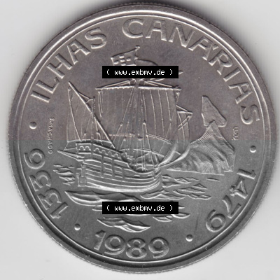 Münzen Portugal Gedenkmünze 1989-1989, 100 Escudos Ilhas Canarias. Rückseite der portugiesischen Gedenkmünze aus Portugal... Sammlung