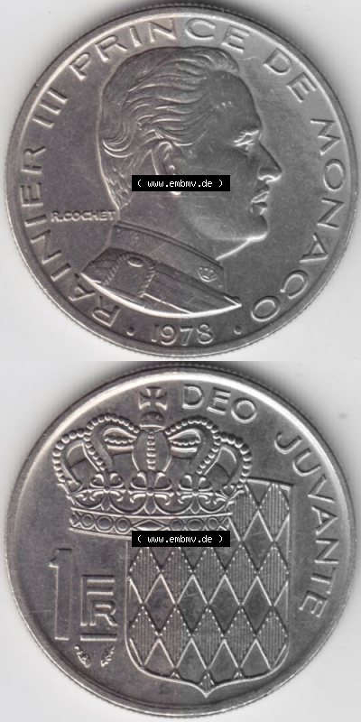 Münzen Monaco Umlaufmünze 1960-1995, 1 Fr, Franc, Franken Rainier III Prince de Monaco I. 1978, Münzseiten Untereinander als... Sammlung