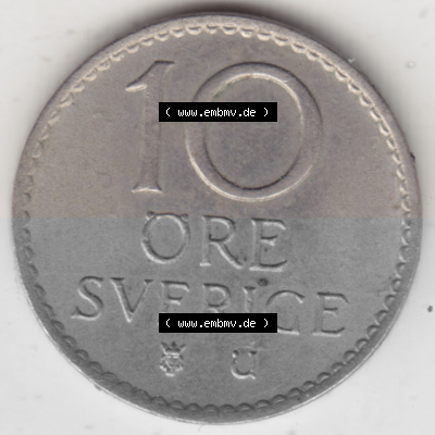 Münzen Schweden Umlaufmünze 1962-1973, 10 Öre 1964. Münzen aus Schweden als Bildmaterial für Sammler und Münzen-Webseiten... Sammlung