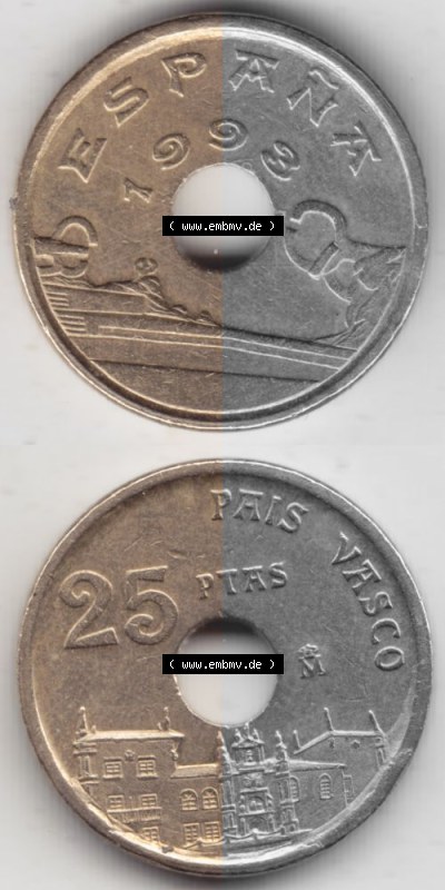 Münzen Spanien Umlaufmünze 1993-1993, 25 PTAS - Peseten 1993, Münze aus Spanien -.-.- für Mobile-Geräte als Bildmaterial... Sammlung