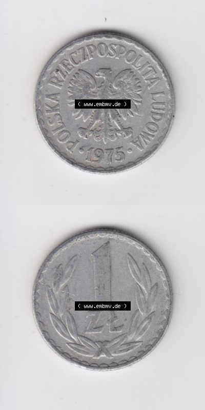 Münzen Polen Umlaufmünze 1957-1985, 1 Zloty 1975, Münzseiten Untereinander als Bildmaterial Sammlung