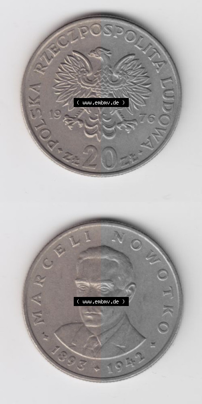 Münzen Polen Gedenkmünze 1974-1983, 20 Zlotych Marceli Nowotko 1976, Münzseiten Untereinander als Bildmaterial Sammlung