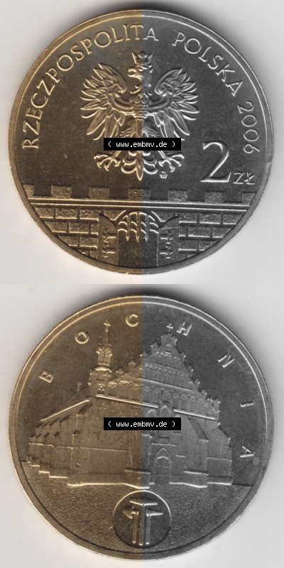 Münzen Polen Gedenkmünze 2006-2006, 2 Zloty, Historische Städte in Polen - Salzberg, Münzseiten Untereinander als Bildmaterial Sammlung