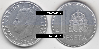 Münzen Spanien Umlaufmünze 1982-1989, 1 Pesete 1986 (3) Sammlung