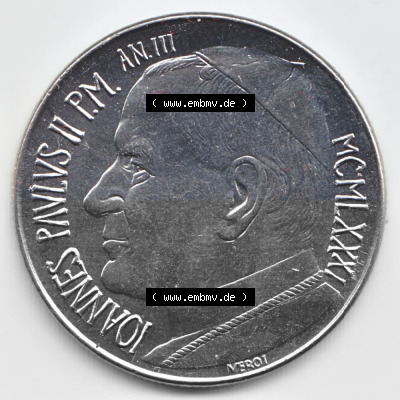 Münzen Vatikan / Vatikanstadt Umlaufmünze 1981-1981, 100 Lire Papst Johannes Paul II, Bild mit Vorderseite der Münze als Bildmaterial.... Sammlung