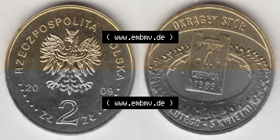 Münzen Polen Gedenkmünze 2009-2009, 2 Zloty, Parlamentswahlen am 4. Juni 1989, Bild mit Vollansicht als Bildmaterial Sammlung