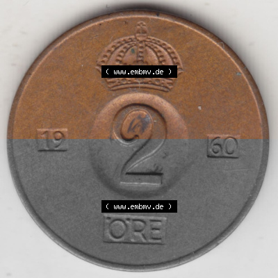 Münzen Schweden Umlaufmünze 1952-1971, 2 Öre 1960, Bild mit Rückseite der Münze als Bildmaterial Sammlung