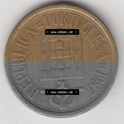 Münzen Portugal Umlaufmünze 1986-2001, 10 Escudos 1987. Rückseite der portugiesischen Umlaufmünze aus Portugal vor der Euro-Einführung... Sammlung