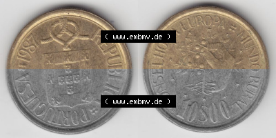 Münzen Portugal Gedenkmünze 1987-1987, 10 Escudo, Conseliio Da Europa, Mundo Rural. Vorderseite und Rückseite auf einen Bild/Foto... Sammlung