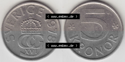 Münzen Schweden Umlaufmünze 1976-1990, 5 Kronen 1978, Bild mit Vollansicht als Bildmaterial Sammlung