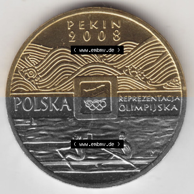 Münzen Polen Gedenkmünze 2008-2008, 2 Zloty, XXIX. Olympische Sommerspiele in Peking 2008, Bild mit Rückseite der Münze als... Sammlung