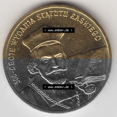 Münzen Polen Gedenkmünze 2006-2006, 2 Zloty, 500. Jahrestag - Proklamation des Statuts von Jan Laski, Bild mit Rückseite der... Sammlung