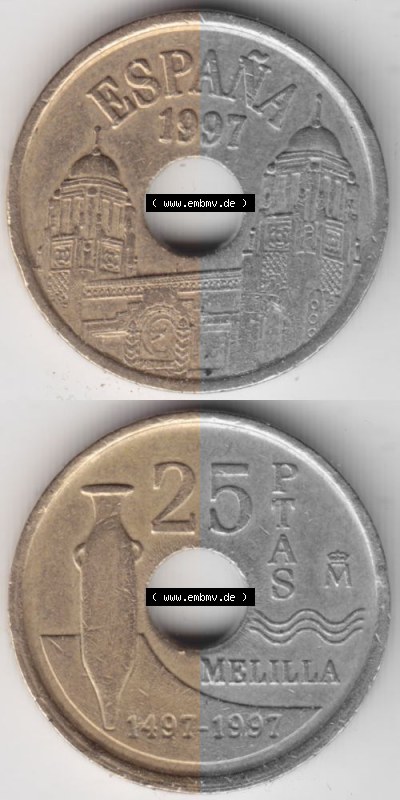 Münzen Spanien Umlaufmünze 1997-1997, 25 PTAS - Peseten 1997, Münze aus Spanien -.-.- für Mobile-Geräte als Bildmaterial... Sammlung