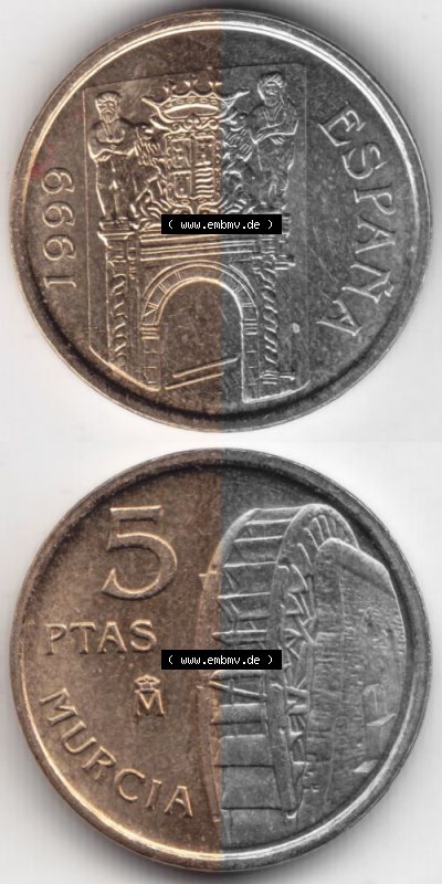 Münzen Spanien Umlaufmünze 1999-1999, 5 Ptas, Peseten 1999, Münze aus Spanien -.-.- für Mobile-Geräte als Bildmaterial des... Sammlung
