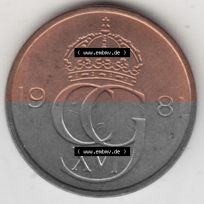 Münzen Schweden Umlaufmünze 1976-1984, 5 Öre 1981, Bild mit Vorderseite der Münze als Bildmaterial Sammlung
