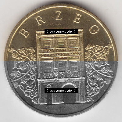 Münzen Polen Gedenkmünze 2007-2007, 2 Zloty, Historische Städte in Polen - Brzeg, Bild mit Rückseite der Münze als Bildmaterial Sammlung