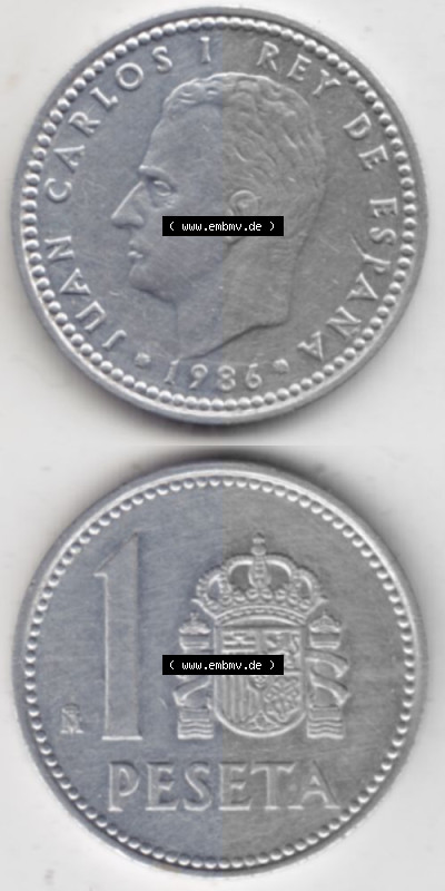 Münzen Spanien Umlaufmünze 1982-1989, 1 Pesete 1986, Münze aus Spanien -.-.-Bildmaterial des Münzbildes Sammlung
