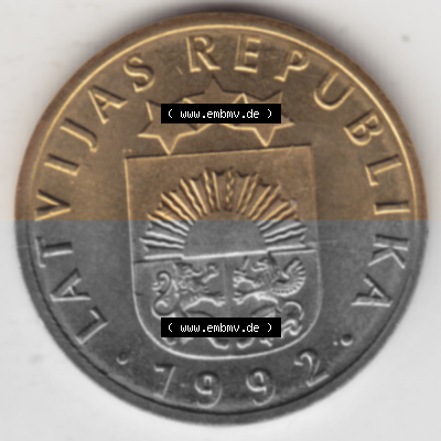 Münzen Lettland Umlaufmünze 1992-2008, 10 Santimu 1992, Bild mit Vorderseite der Münze als Bildmaterial Sammlung