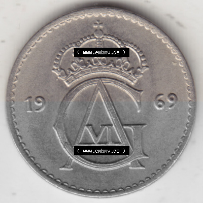 Münzen Schweden Umlaufmünze 1962-1973, 25 Öre 1969. Münzen aus Schweden als Bildmaterial für Sammler und Münzen-Webseiten... Sammlung