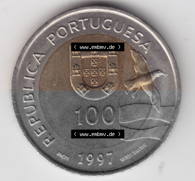 Münzen Portugal Gedenkmünze 1997-1997, 100 Escudo, EXPO98, Exposicao, Mundial de Lisaboa. Vorderseite der Gedenkmünze aus Portugal... Sammlung