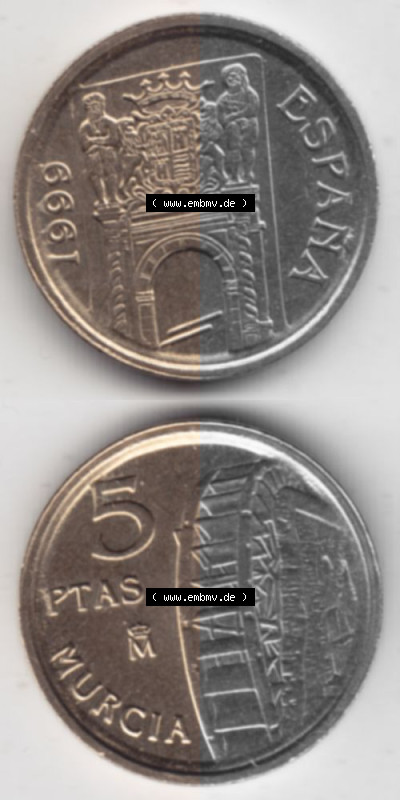 Münzen Spanien Umlaufmünze 1999-1999, 5 Peseten 1999, Münze aus Spanien -.-.- für Mobile-Geräte als Bildmaterial des Münzbildes Sammlung