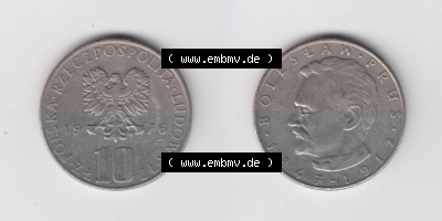 Münzen Polen Umlaufmünze 1975-1984, 10 Zlotych Boleslaw Prus 1976, Bild mit Vollansicht als Bildmaterial Sammlung