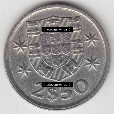 Münzen Portugal Umlaufmünze 1963-1985, 2,50 Escudos 1978. Vorderseite der Escudo Umlaufmünze aus Portugal vor EInführung der... Sammlung