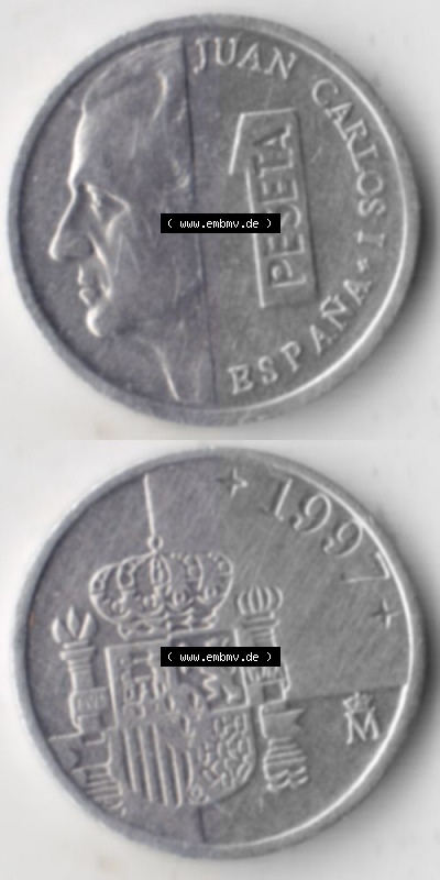 Münzen Spanien Umlaufmünze 1989-2001, 1 Pesete 1997, Münze aus Spanien -.-.-Bildmaterial des Münzbildes Sammlung