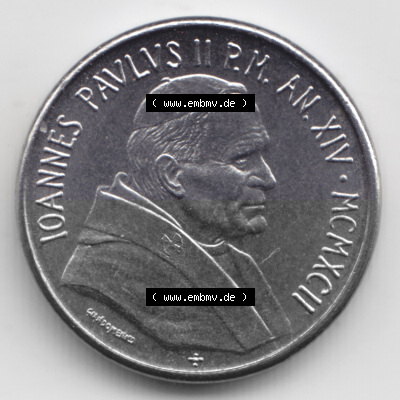 Münzen Vatikan / Vatikanstadt Umlaufmünze 1992-1992, 50 Lire Papst Giovanni Paolo II, Bild mit Vorderseite der Münze als Bildmaterial.... Sammlung