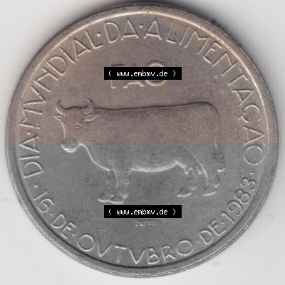 Münzen Portugal Gedenkmünze 1983-1983, 5 Escudos Da Mvndial Da Alimentacao, 16 De Ovtvbro De 1983. Rückseite der portugiesischen... Sammlung