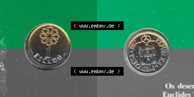 Münzen Portugal KMS Umlaufmünze 1987, 1 Escudo. Vorderseite und Rückseite auf einen Bild/Foto der portugiesischen Umlaufmünze... Sammlung