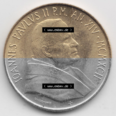 Münzen Vatikan / Vatikanstadt Umlaufmünze 1992-1992, 200 Lire Papst Giovanni Paolo II, Bild mit Vorderseite der Münze als Bildmaterial.... Sammlung